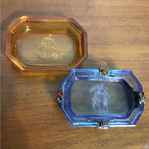 Bohemian Czech Intaglio Glass Open Salt Cellars
